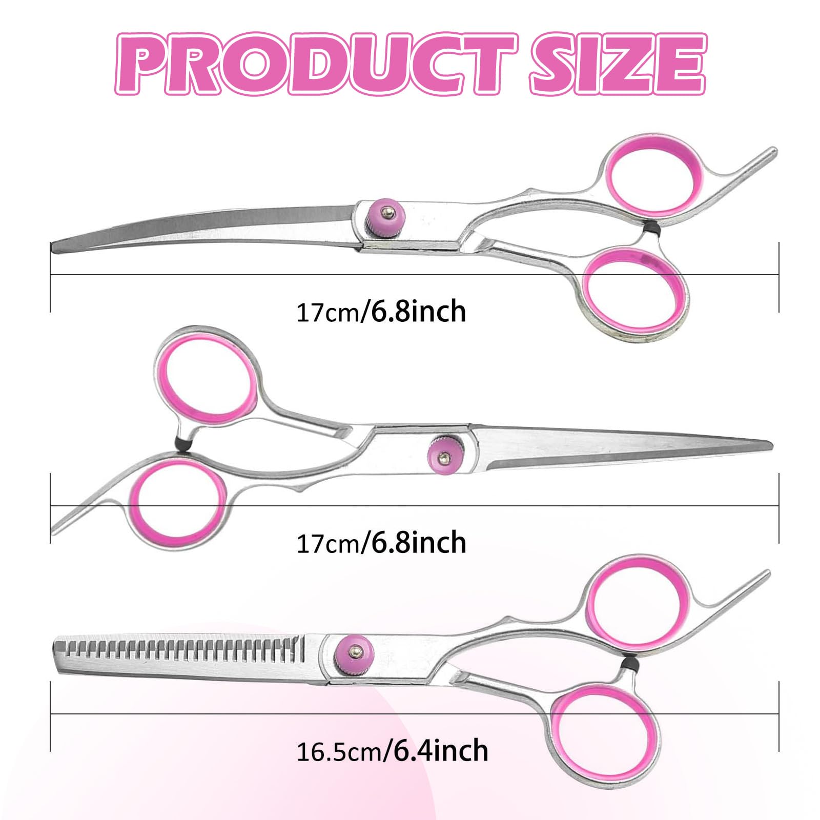 Professional Dog Grooming Kit, Stainless Steel 5-Piece Set including Safety Round Tips, Straight and Curved Shears - Image 2
