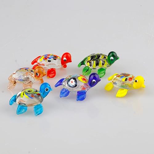 Miniatura 3 de vskikris 6pcs hecho a mano soplado a mano arte arte tortuga tortuga tortuga escultura miniatura de cristal tortuga decoración animales animales