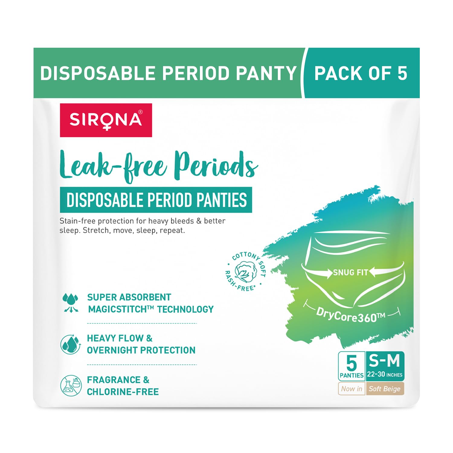 Sirona Disposable Period Panties for Women | S – M | 360° Sanitary Protection for Regular Flow | No Leakage, Rashes, or Discomfort | Maternity Panties with High Absorbency