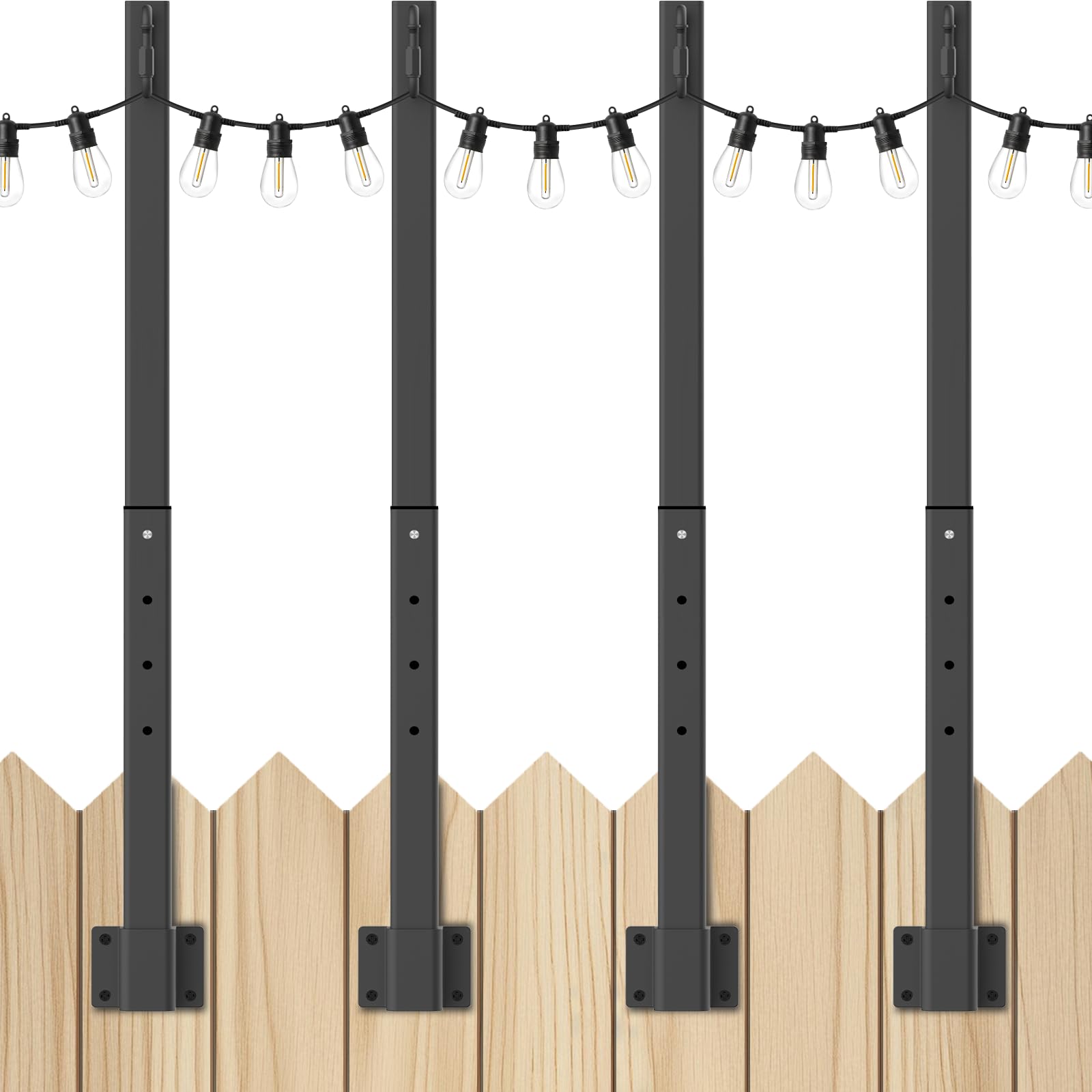 4 Pack String Light Poles,2.8 Ft Light Poles for Outside String Lights,Outdoor Lights Pole with Fork,Metal Poles Stand for Patio Deck Backyard