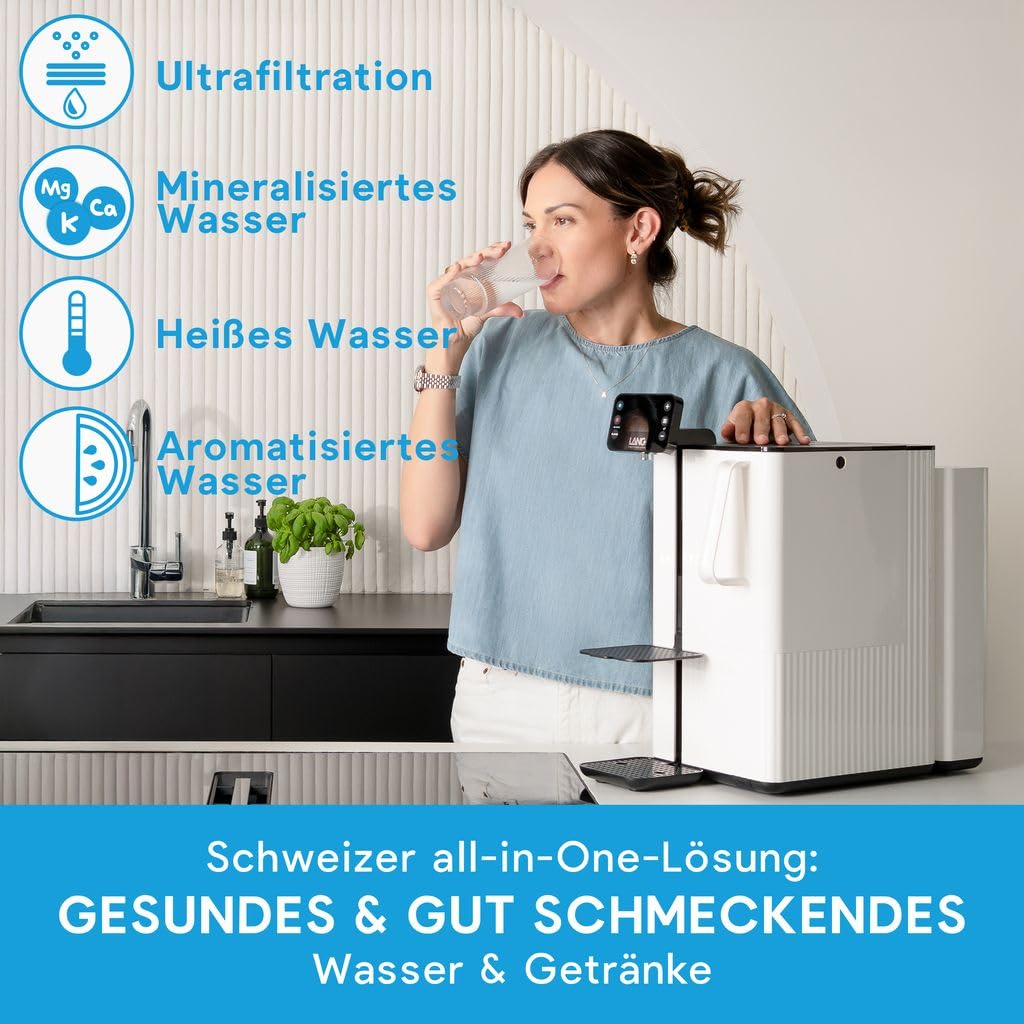 LANGWATER TheWell 2 Umkehrosmoseanlage Auftisch mit Mineralisierung, Heißwasserspender, 4-stufigem Wasserfilter NSF58 RO UV