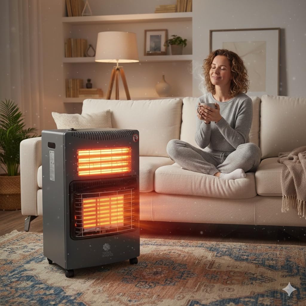 Estufa de gas butano y Calefactor eléctrico, Estufa Hibrida, Doble sistema de Calefacción