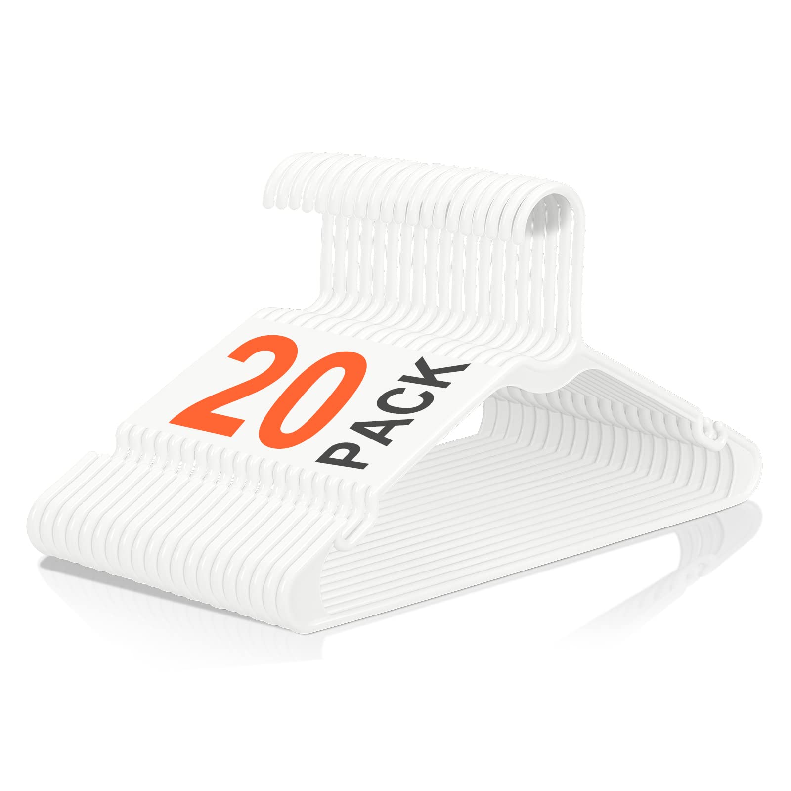 Kunststoff-Kleiderbügel, robust, langlebig, Kleiderbügel, leicht, platzsparend, hält bis zu 2,7 kg für Mäntel, Hosen, Kleider, etc. (Weiß, 20)