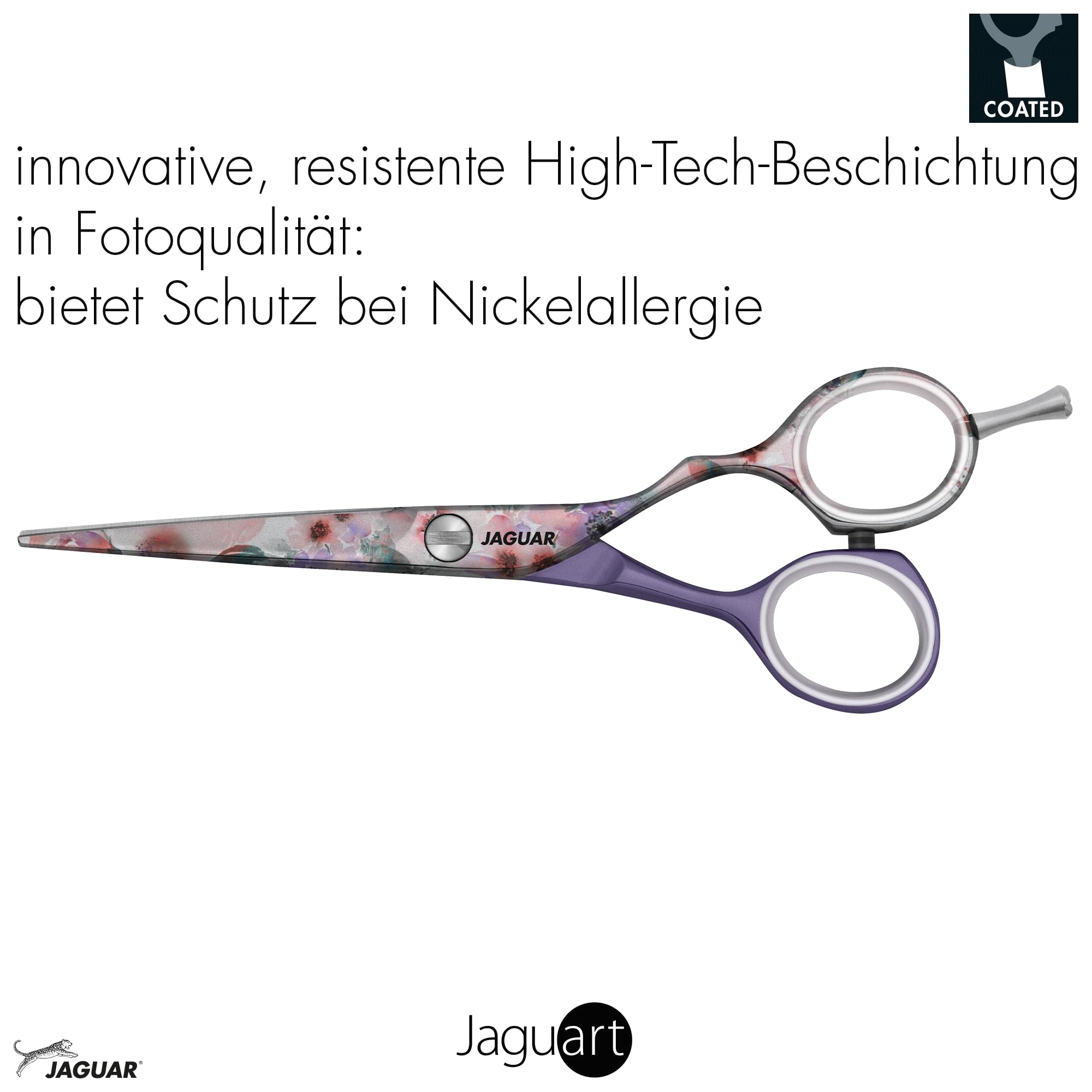 JAGUAR Ciseaux à cheveux JaguART MAGIC GARDEN 5.5" | Ciseaux de coiffeur en design offset | Revêtement high-tech anti-allergénique et résistant en qualité photo | Fabriqués en Allemagne