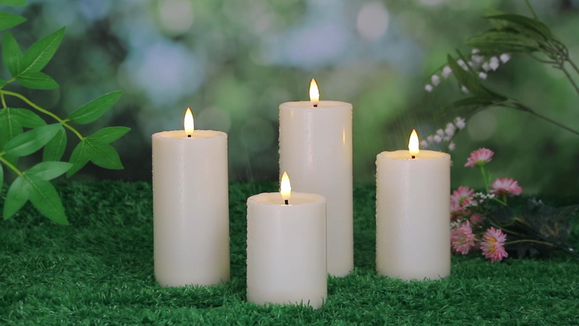Image of Yeelida Outdoor 6pcs Flameless Waterproof Candles with Handy Remote Control, Cycle Timer Battery Operated Candle Grease Effect LED Flickering Pillar Plastic Long Lasting (Ivory, 3 inch x4 inch 5 inch 5 inch 6 inch 6 inch 7 inch)