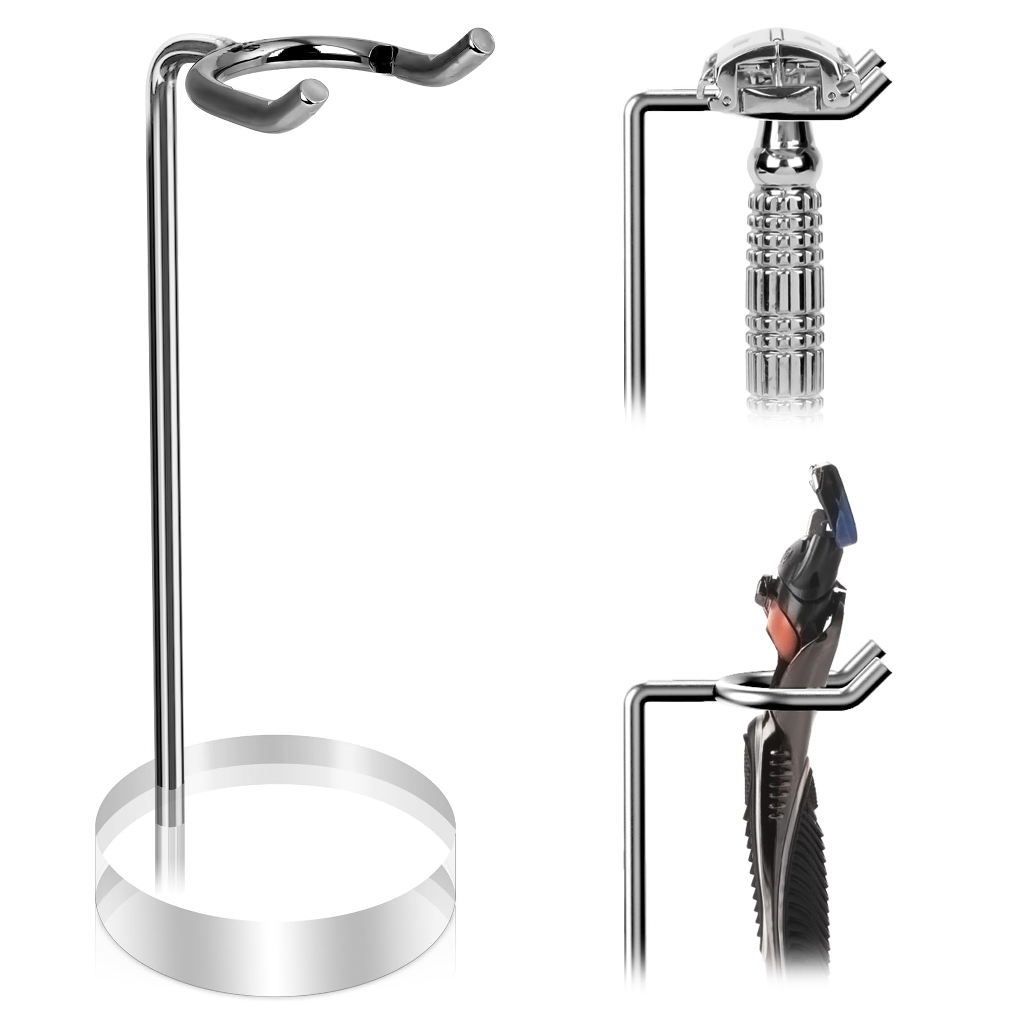 Linkidea Stojak na golarkę ze stali nierdzewnej, uchwyt do golenia, ważona podstawa akrylowa, kompatybilny z Gillette ProGlide Power, Merkur 23C, Schick Hydro Sensitive (srebrny)