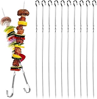Espetos De Metal Para Grelhar, 10 Unidades Espetos De Espetinho Para Churrasco Espetos De Aço Inoxidável Para Espetinhos Espetos Planos Para Churrasco Espetinhos De Espetinho Para Grelhar Carne Camarã