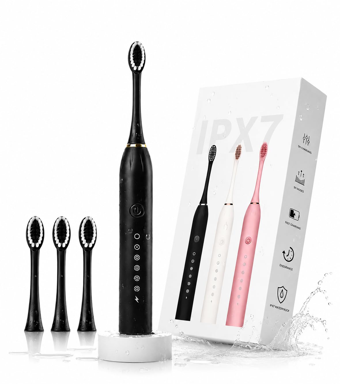 Electric Brush | 5 Cleaning Modes, Fast Charging, Wireless Charging Base, USB Rechargeable-image-2