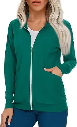 Scrub Jackets for Woman Zip Up Long Sleeve Tops Print Plus Size Womens Scrubs for Women Nursing Shirts with Pockets