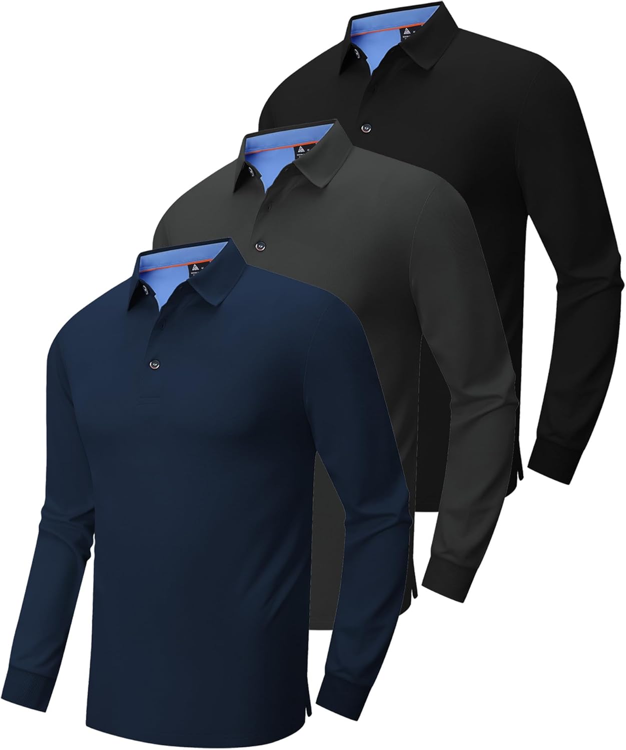 ZITY Long Sleeve Polo Shirts for Men 3 Pack Collared Performance Golf Polos Mens Casual Shirts Moisture Wicking Workwear