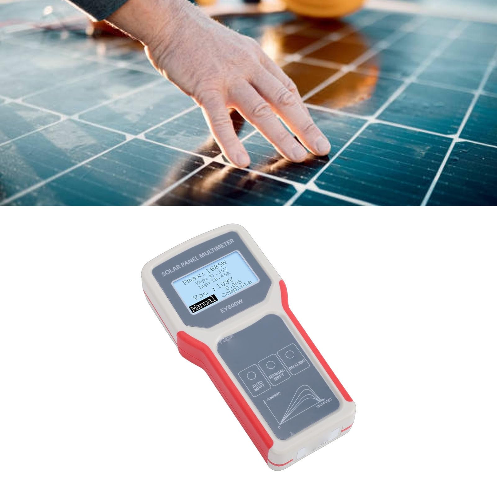 Elprico Tester per Pannelli Solari 5-800 W 12-60 V 0-35 A, Display LCD Multimetro Fotovoltaico MPPT Manuale Automatico, con Borsa EVA, per la Risoluzione dei Problemi del Solare
