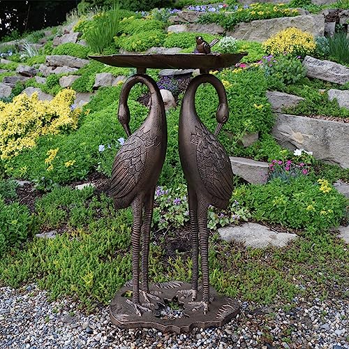 Image of Oakland Living 2-Crane Lily Bird Bath, Antique Bronze, 16.75W x 16D x 29.5H inches