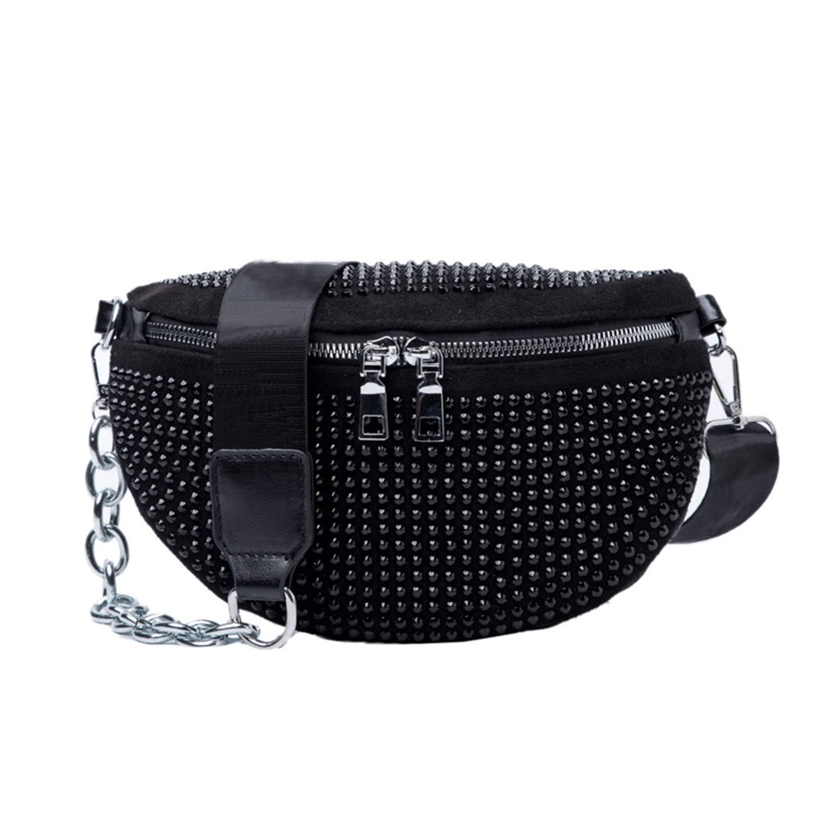 Sparkly Rhinestone Fanny Pack Belt Bags Crossbody Bag Waist Pouch Crossbody Purse Rhinestone for Women Club Party Beach Travel (Black)