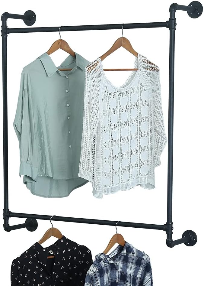 Industrial Pipe Clothing Rack Wall Mounted,Retail Display Rack Cloths Rack,Metal Clothes Racks for Hanging Clothes,Iron Clothing Rod(39.37in,Black)