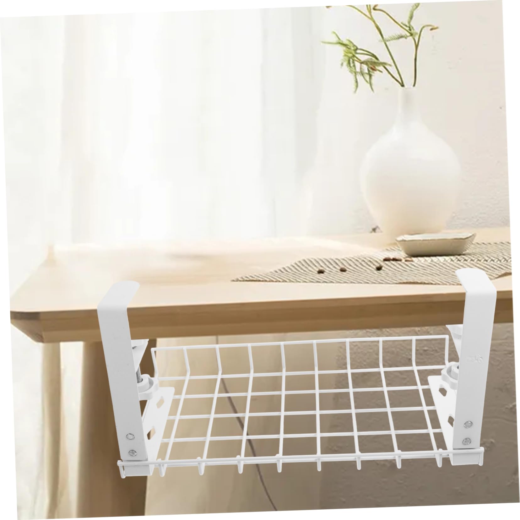 NUOBESTY Organizzatore di Cavi da Scrivania senza Trapano in Ferro Bianco Grande Capacità per Ufficio e Setup Gaming Design Moderno Minimalista