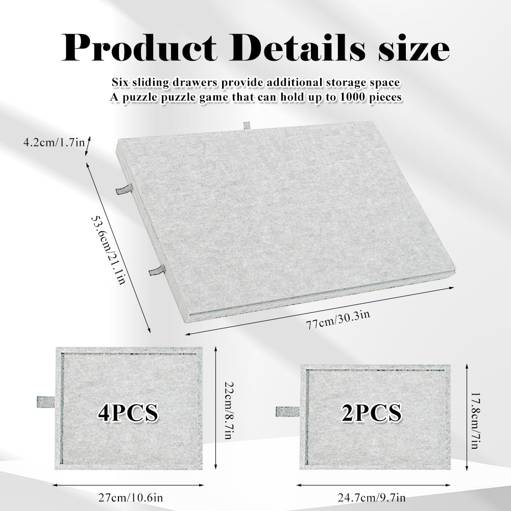 Rompecabezas de mesa inclinable para 1000 piezas, tablero de puzle de fieltro ligero con 6 cajones clasificadores, tablero portátil con soporte ajustable y cubierta (gris plateado)