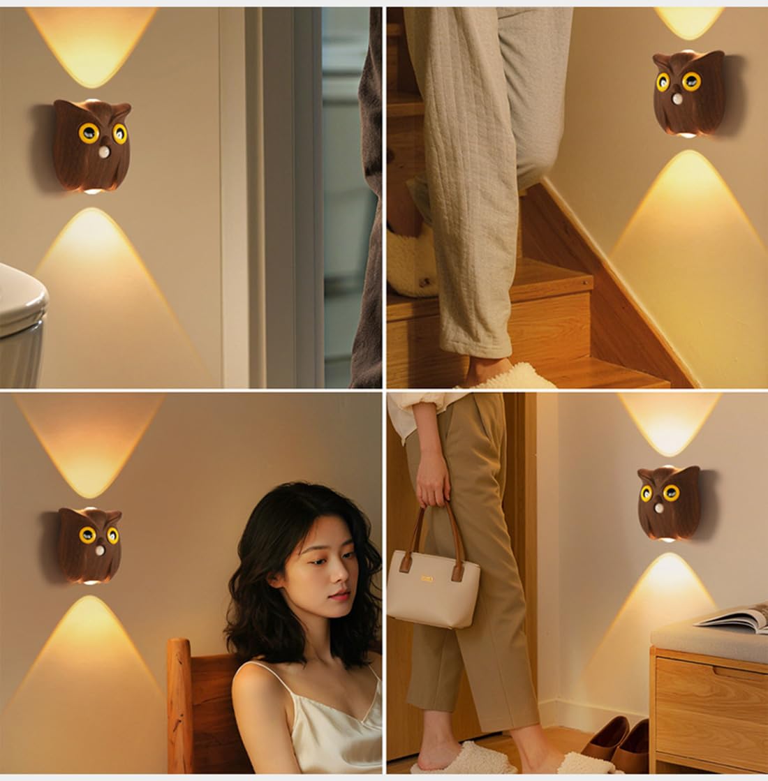 EaEa Luz Nocturna LED con Sensor de Movimiento, Pilas Búho Luz para Escaleras Regulable Lámpara Nocturna Magnética Recargable USB para Dormitorios Infantile Escalera Pasillo,blanca