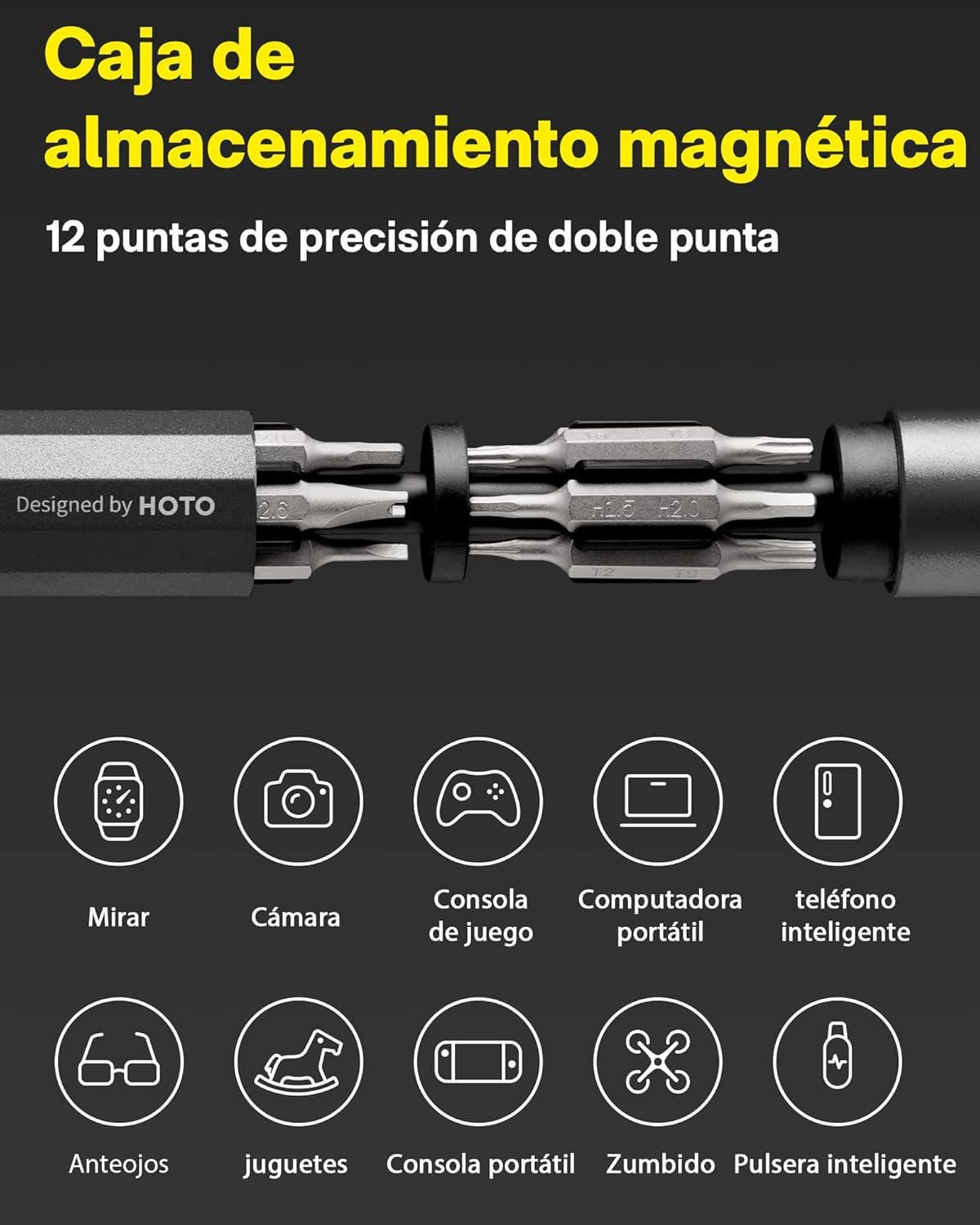 HOTO Juego de Destornilladores de Precisión 24 en 1, Kit de Herramientas Mini con 24 Puntas de Acero S2, Forma de Bolígrafo Manual, Ideal para Electrónica, Anteojos y Pulseras, Gris Pizarra，Regalos