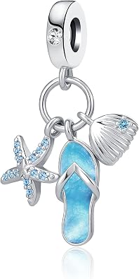 Sea Turtle Animal Tortoise Slipper Shoe Charm Hot Summer Beach Bule Enamel Bead for Pandora Bracelet