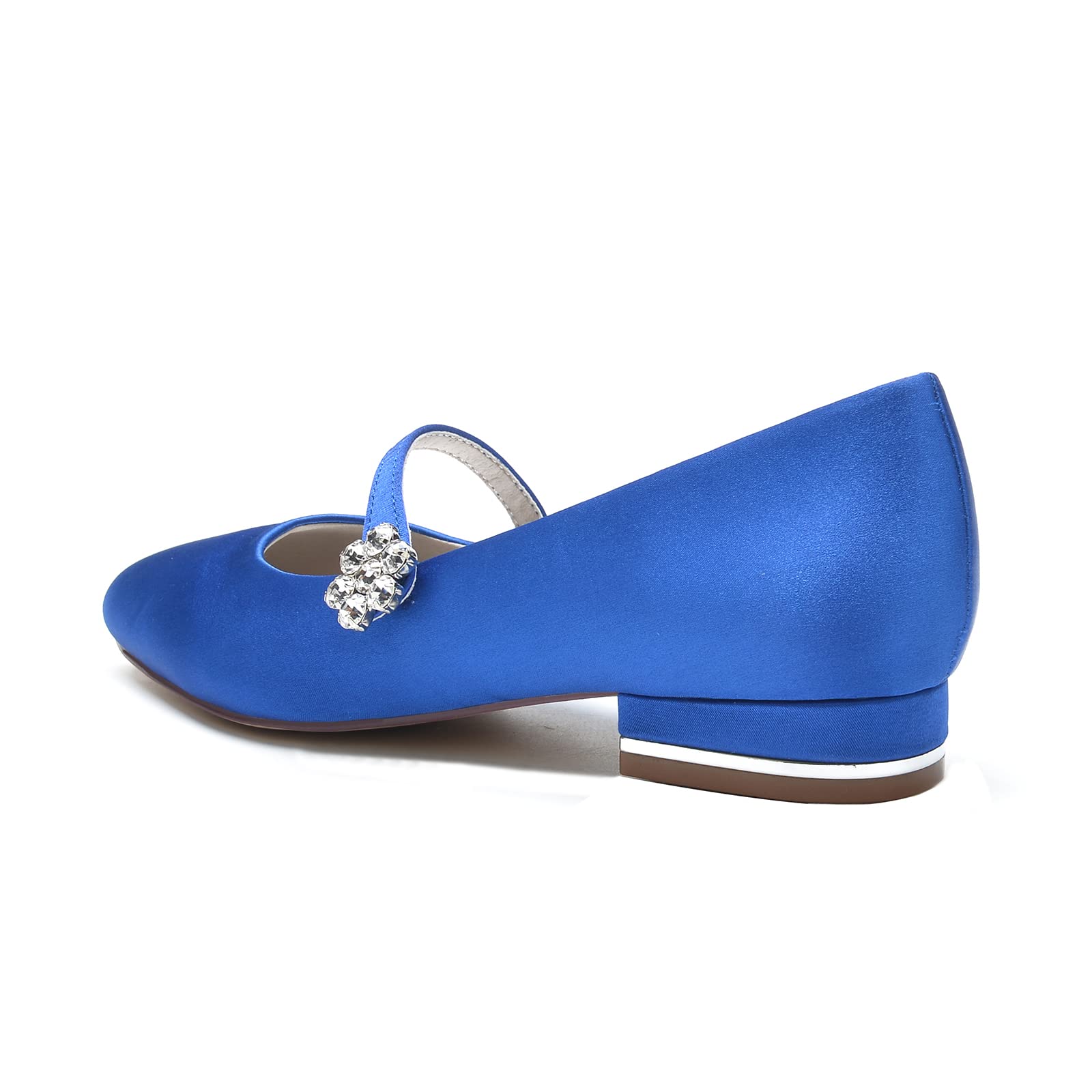 Zapatos Mary Jane para Mujer Planos de Raso, Bailarinas Elegantes con Flor de Brillantes y Tacón Metalizado, Zapatos de Boda o Oficina con Correa para Fiesta y Uso Diario