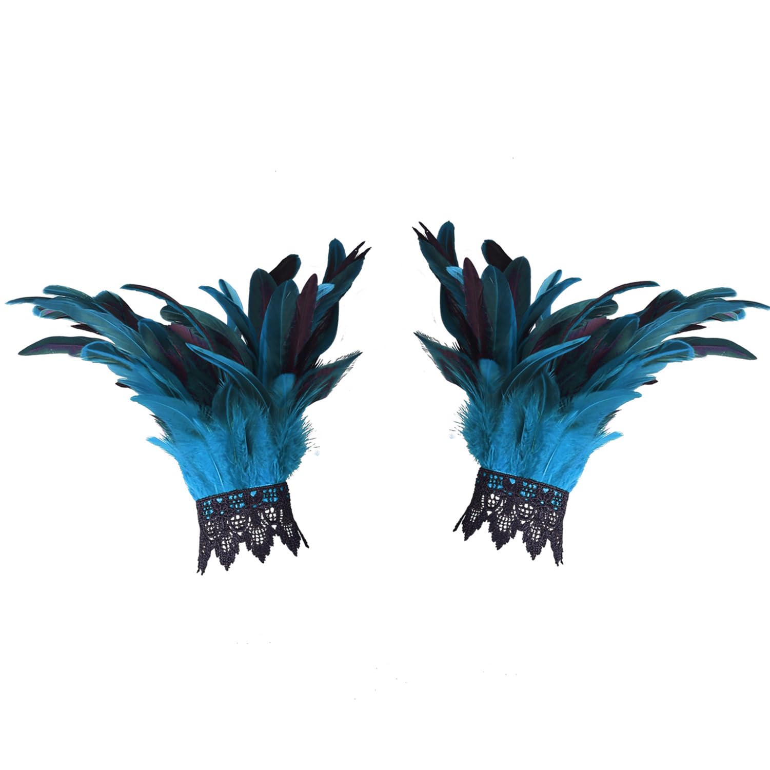 Chyuxinda Women's Gothic Feather Cuffs Costumes Gloves Wrist Band for Halloween Carnival, blue, One Size