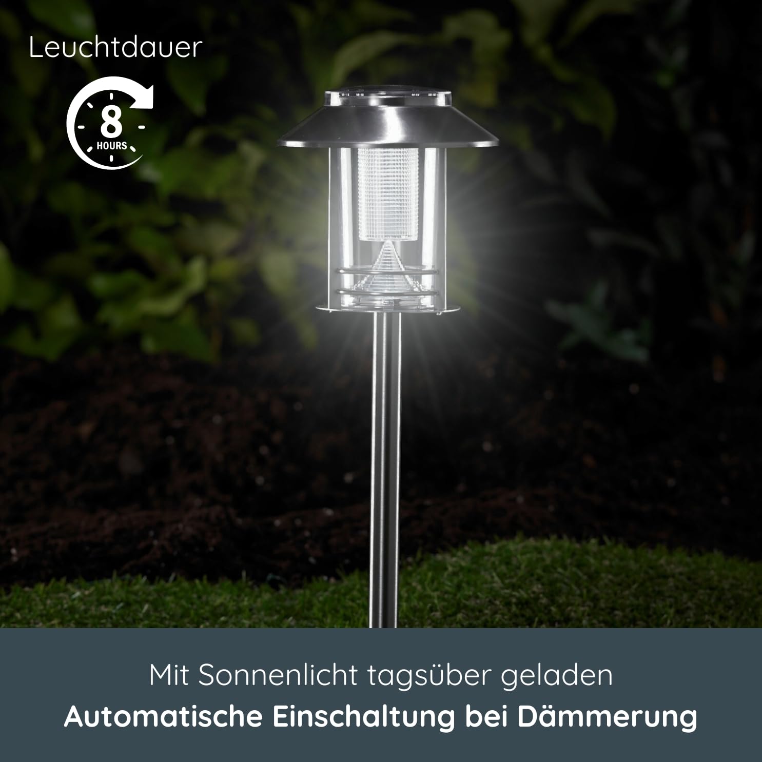MeLiTec Solar-Gartenlampe 3er-Set, Outdoor-Solarleuchte für Garten Balkon und Terrasse, Außenbeleuchtung, Solar-Wegebeleuchtung, bis zu 8 Stunden Leuchtdauer, aus Edelstahl, SO26