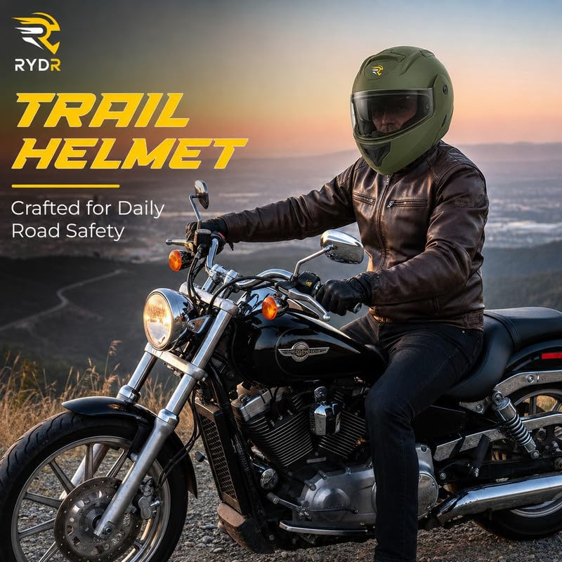 Image of Rydr AC Dx Flip-Up Full Face Motorbike Helmet - Green | | Durable Two-Wheeler Helmet for Men & Women | Comfortable Fit with Air Ventilation for Safe Bike & Scooter Riding