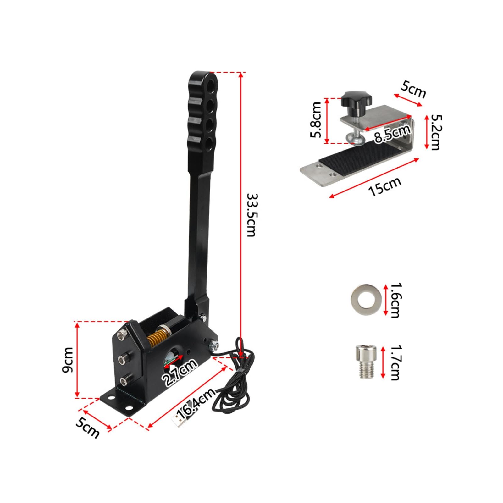 MotiveTech Freno a Mano USB Plug-And-Play Freno a Mano da in Lega di Alluminio per Videogiocatori, Freno A Mano Con Staffa