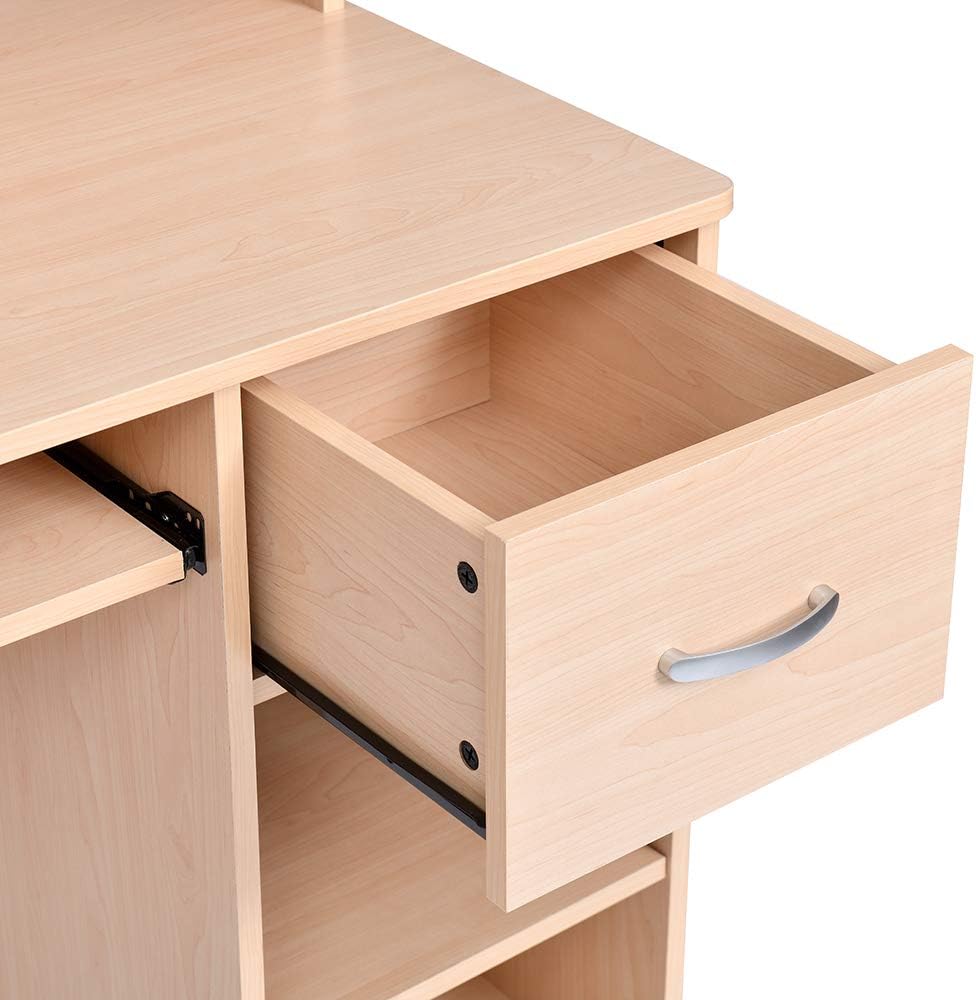 ROCKPOINT Axess Computer Keyboard Tray and Drawer Small Home Office Bedroom, Homework and School Studying Writing Desk for Student with Storage,Natural Maple