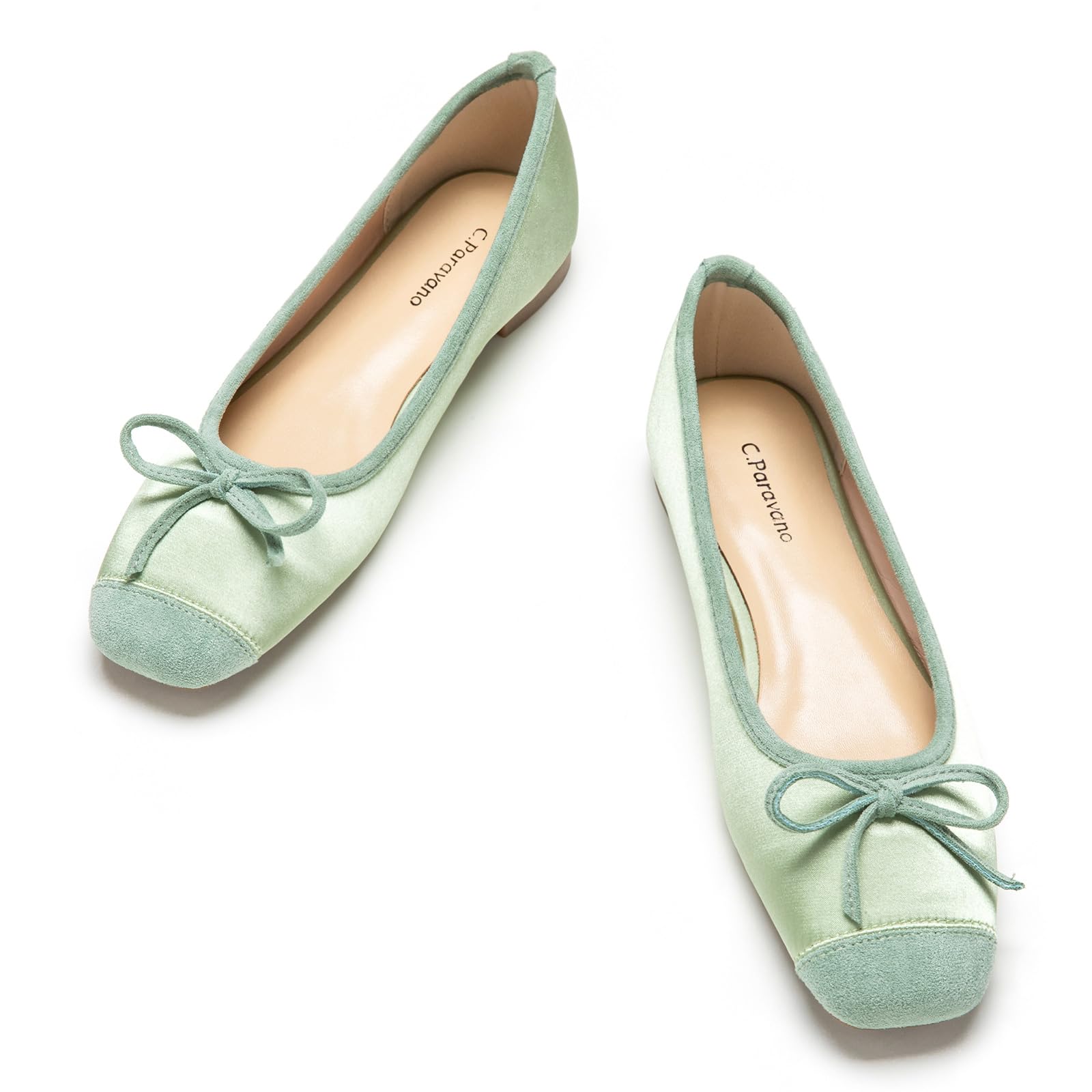 C.Paravano Ballet Flats | Square Toe Shoes | Bow Slip Ons | Ballet Shoes for Women | Dressy Flats for Women