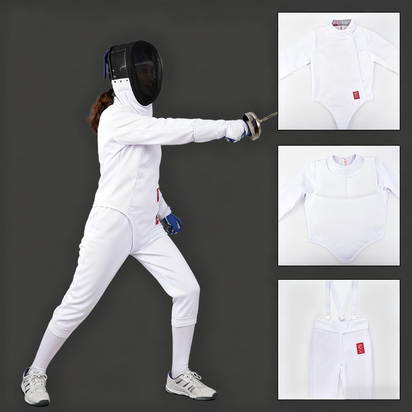 YEQING Traje de Esgrima 350N de 3 Piezas con Diseño Resistente y Flexible, Pantalón/Chaqueta/Chaleco para Zurdos, Ideal para el Entrenamiento Diario de Esgrimistas