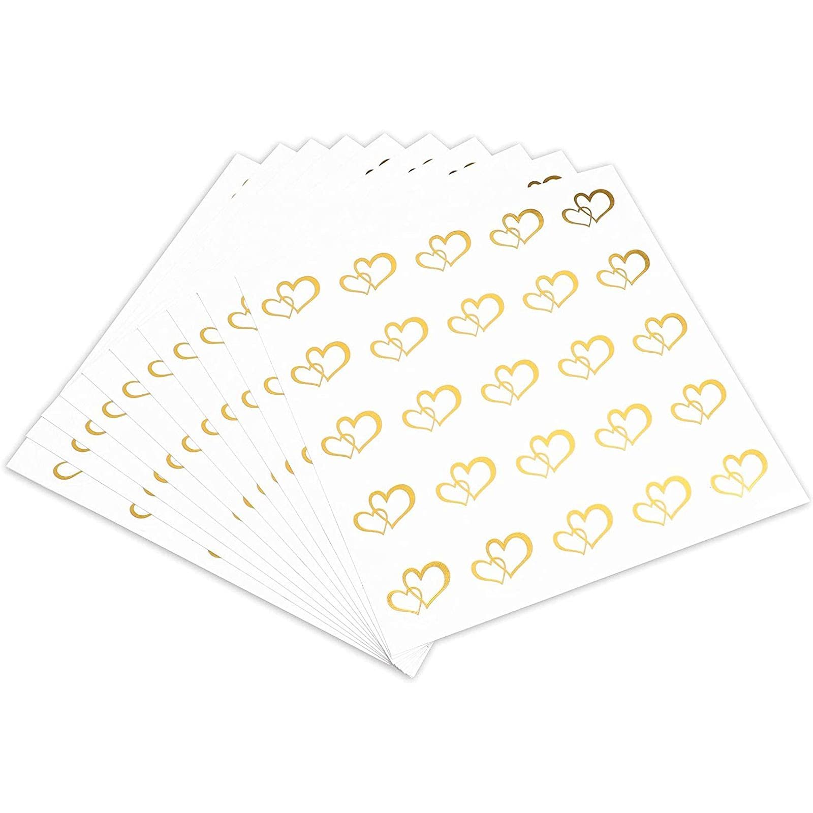 Paper Junkie Double Heart Envelope Seals for Valentine's Day, Kids, Favors & Classroom (Gold Foil, 250 Pack)