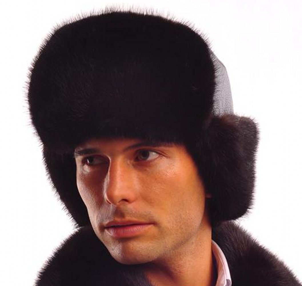URSFUR Men's Mink Fur & Leather Russian Ushanka Hats Multicolor