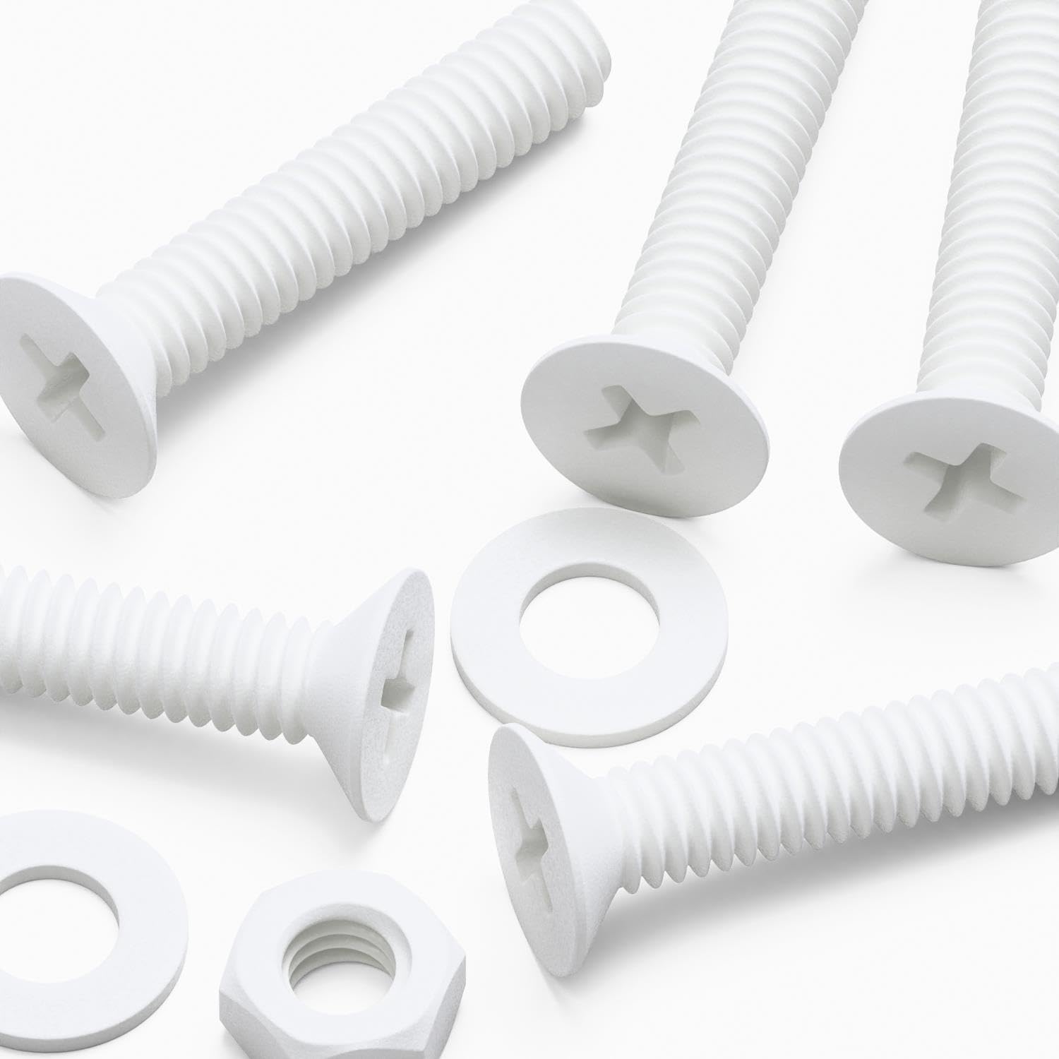 20 x White Countersunk Screws Polypropylene (PP) Plastic Nuts and Bolts, Washers, M4 x 20 mm, Anti-Corrosion, Chemical Resistant