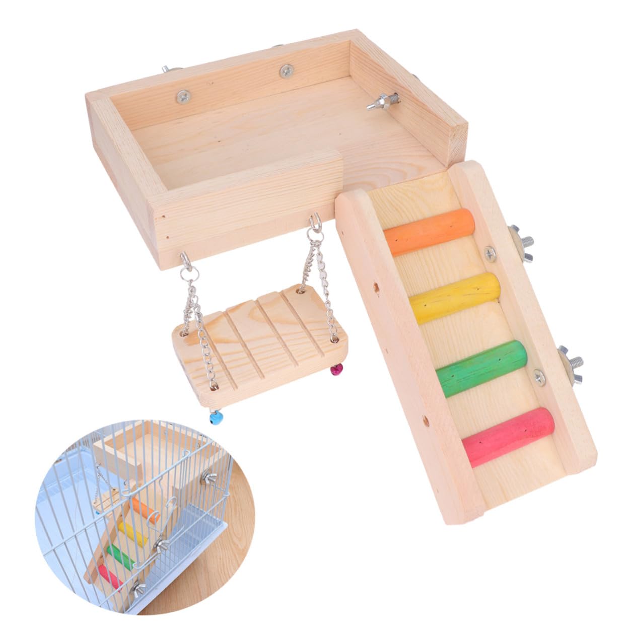Jouet Échelle en Bois pour Hamster et Oiseau Balançoire, Ensemble 3 Pièces pour Exercice et Équilibre la Cage