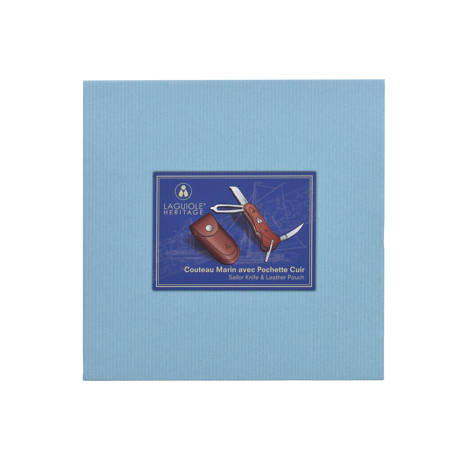 Navaja plegable Laguiole Heritage con funda de cuero - Elegante navaja de acero inoxidable con mango de madera - Diseño tradicional, ideal para el aire libre, la navegación y el camping