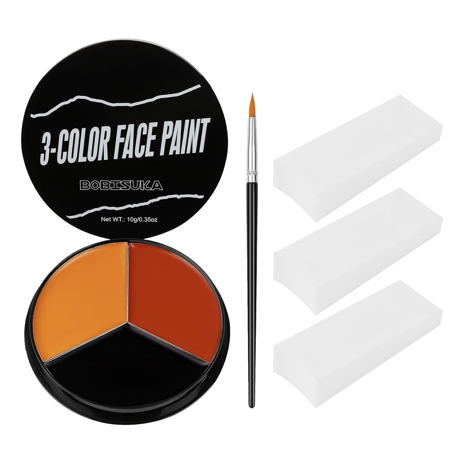 BOBISUKA Black Red Orange Face Body Paint + 3PC Sponge + Brush, Colored Eye Black for Baseball Softball Sport Games, Face Painting Kit for Halloween Makeup, Pumpkin Cosplay, Costume, SFX Special Effect and Theme Parties BOBISUKA Black Red Orange Face Body Paint + 3PC Sponge + Brush, Colored Eye Black for Baseball Softball Sport Games, Face Painting Kit for Halloween Makeup, Pumpkin Cosplay, Costume, SFX Special Effect and Theme Parties