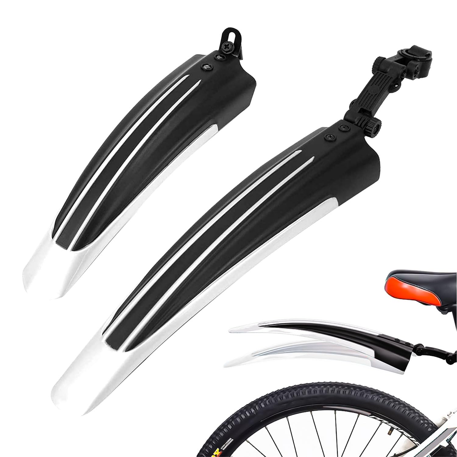 Kugooyi Bike Mudguard Set, Bicycle Fenders Front & Rear Mud Guard Portable Universal Adjustable Full Cover Thicken Widen Tires Mudflap for 20",22",24",26" MTB Mountain Road Cycling (White)