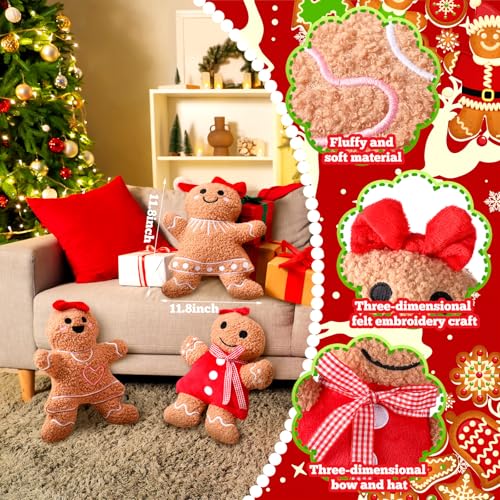 Image of Konohan 3 Pcs Christmas Gingerbread Pillows House Man Throw Pillows Stuffed Gingerbread Shaped Pillow for Christmas Party Outdoor Cushion Decorations(Dark Yellow, Red,Cute Style)