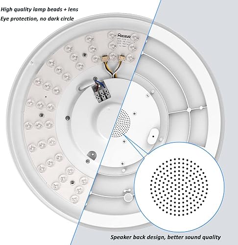 Miniatura 6 de Lámpara de techo con música WiFi mejorada con altavoz Bluetooth y control remoto, lámpara de techo regulable de 15 pulgadas compatible con Alexa y