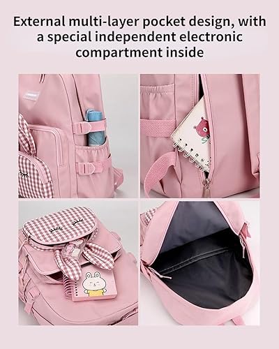 Miniatura 4 de Mochila Kawaii con bonitos accesorios, mochila para laptop, ligera, impermeable, para senderismo, viajes, deportes, negro ( B Black )