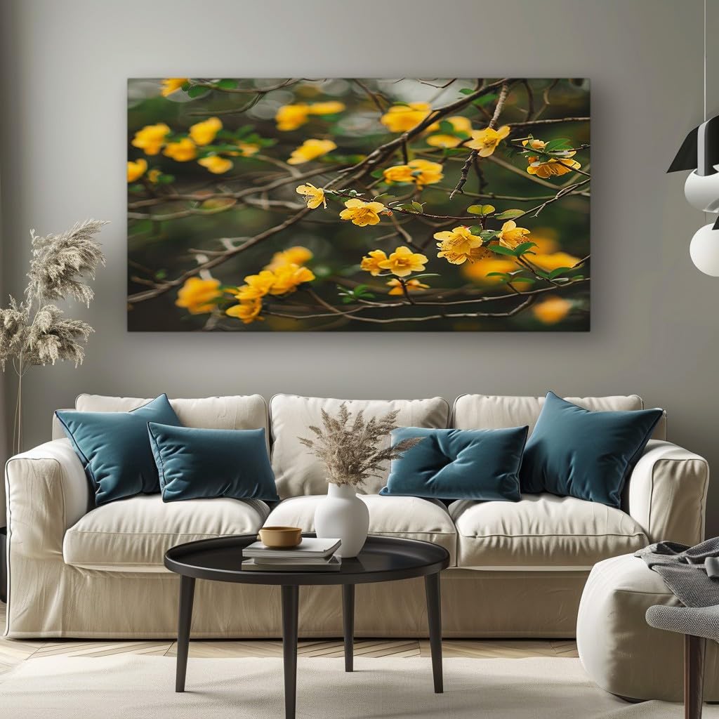 MKBKLI Living Room Wall Art Yellow Flower Branch Modern Canvas Artwork, Large Decorative Print for Walls, Bedroom, Hallway and Home Decoration 60x120cm