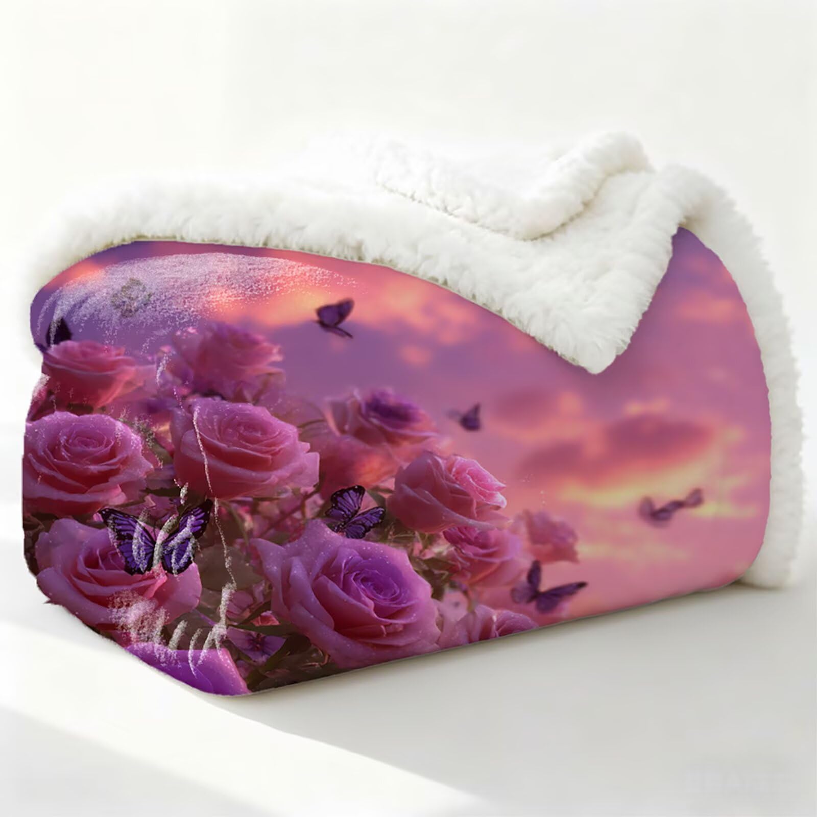 Różowe Koce Zimowe, Roślinny Koc Sofa Zima 150x200cm, Koce Na Łóżka Miękkie Przytulne Ciepłe Puszyste Odwracalne, Ciepłe Kaszmirowe uczucie Ciepły i Przytulny na Sofę Łóżko i Fotel A-5253