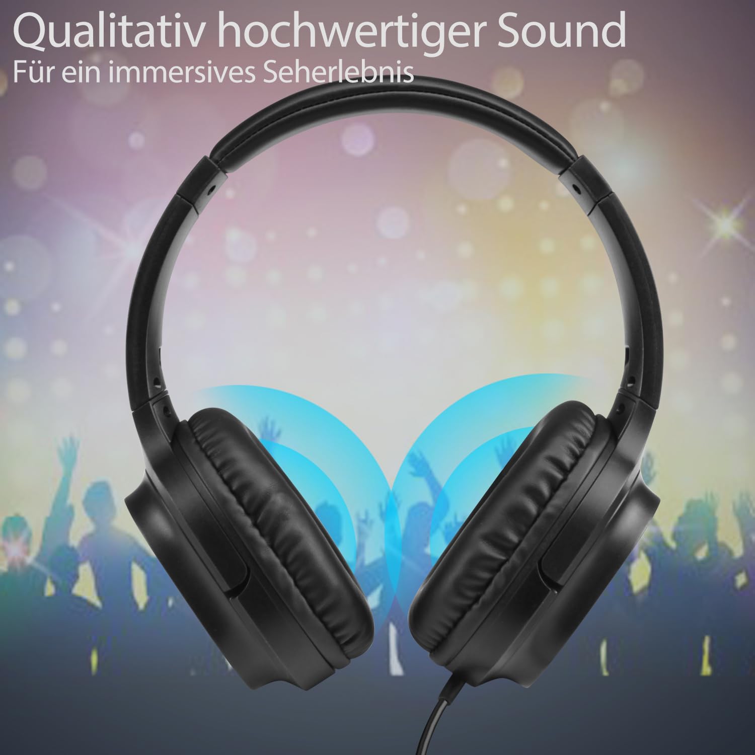 TV Kopfhörer mit extra langem Kabel, 5,5 m Spiralkabel, Lautstärkeregler | Over-Ear Stereo-Kopfhörer mit 5,5 m Spiralkabel und 3,5-mm-Anschluss für TV und PC