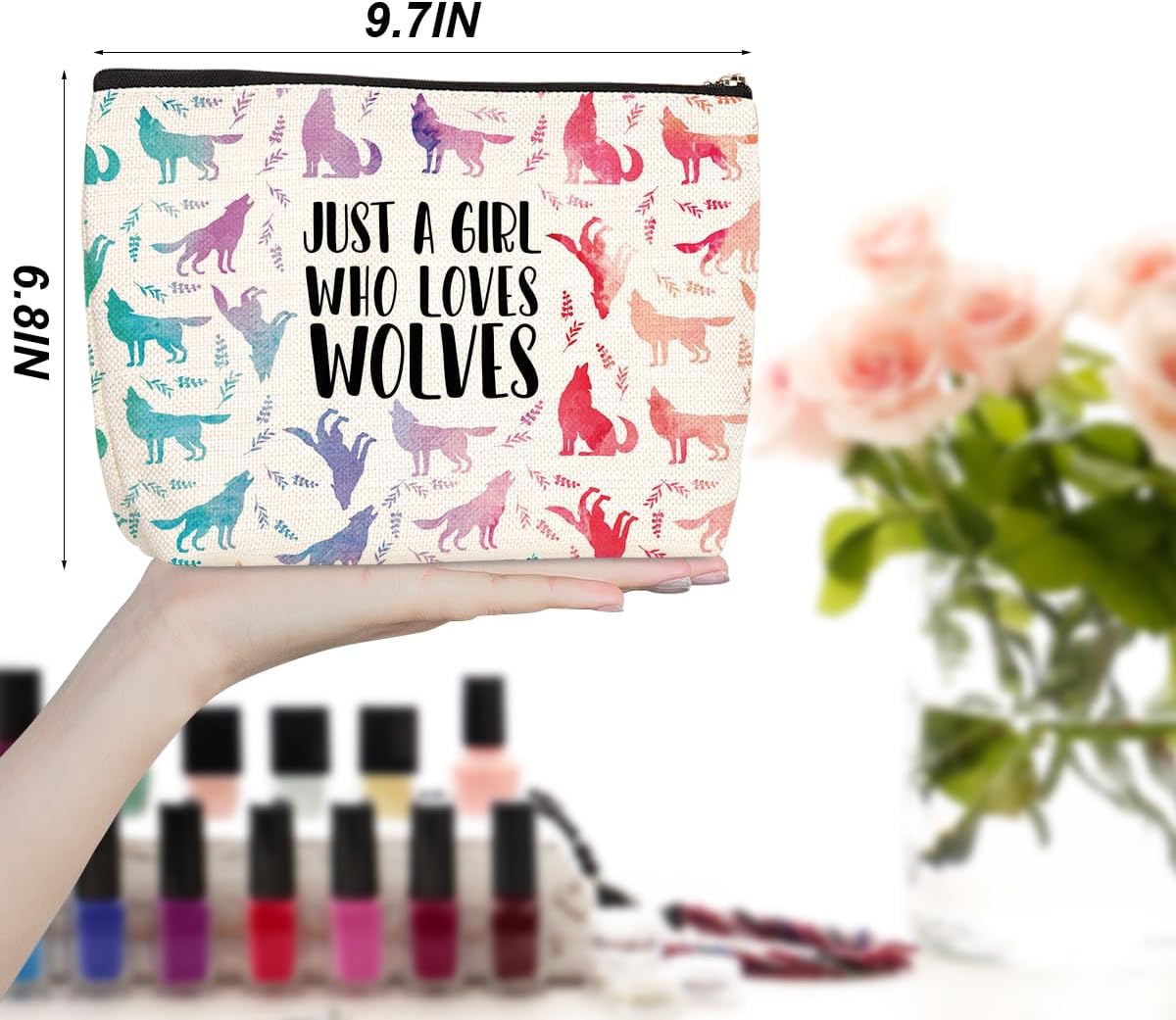 Niedliche Make-up-Tasche "A Girl Loves Animals" – Kosmetikorganizer Aus Baumwolle/Leinen (ca. 25x17x5 Cm)