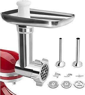 Hachoir à viande en métal pour mixeurs KitchenAid avec 2 tubes à saucisses, accessoire de cuisine durable - Argenté