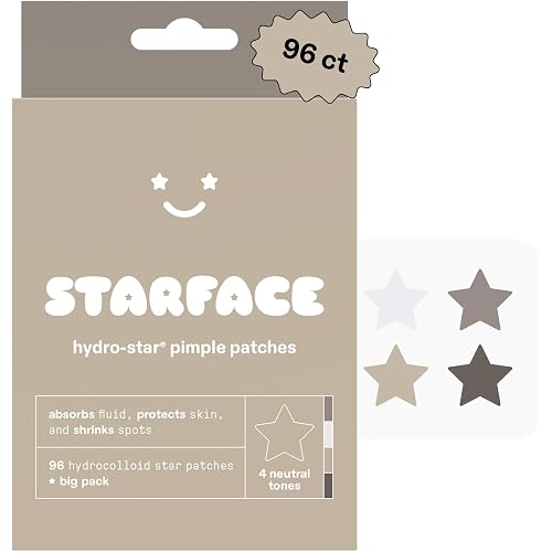 Starface Hydro-Star Earth Pimple Patches BIG PACK, Hydrocolloid, Clinically Proven Spot Shrinking in 6 Hours, Absorb Fluid, Reduce Redness, 4 Neutral Colors, Vegan, Cruelty-Free Skincare (96 Count)