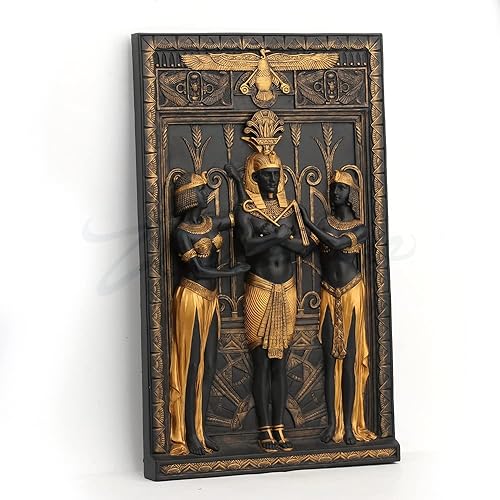Veronese Design Art Deco Faraón egipcio con doncellas placa de pared de oro negro escultura de pared de resina