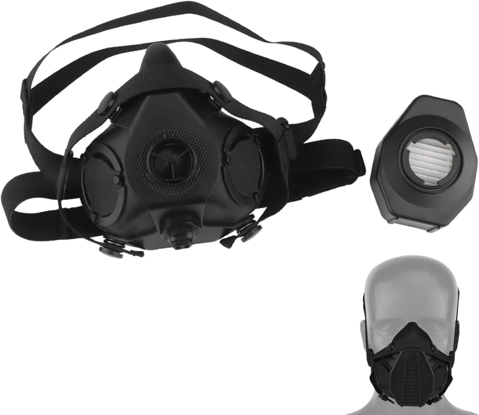 Taktische Halbgesichts-Atemschutzmaske, Airsoft Paintball Schutz mit eingebautem Mikrofon, Helmkompatibel, austauschbarer Filter für Outdoor-Kampftraining