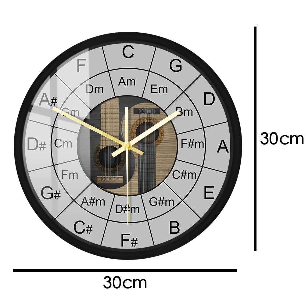 Reloj de pared musical Yin y Yang con estructura de metal, bajo acústico, gráfico del círculo de los quintos con marco de aluminio, reloj de pared regalo para bajista bajista